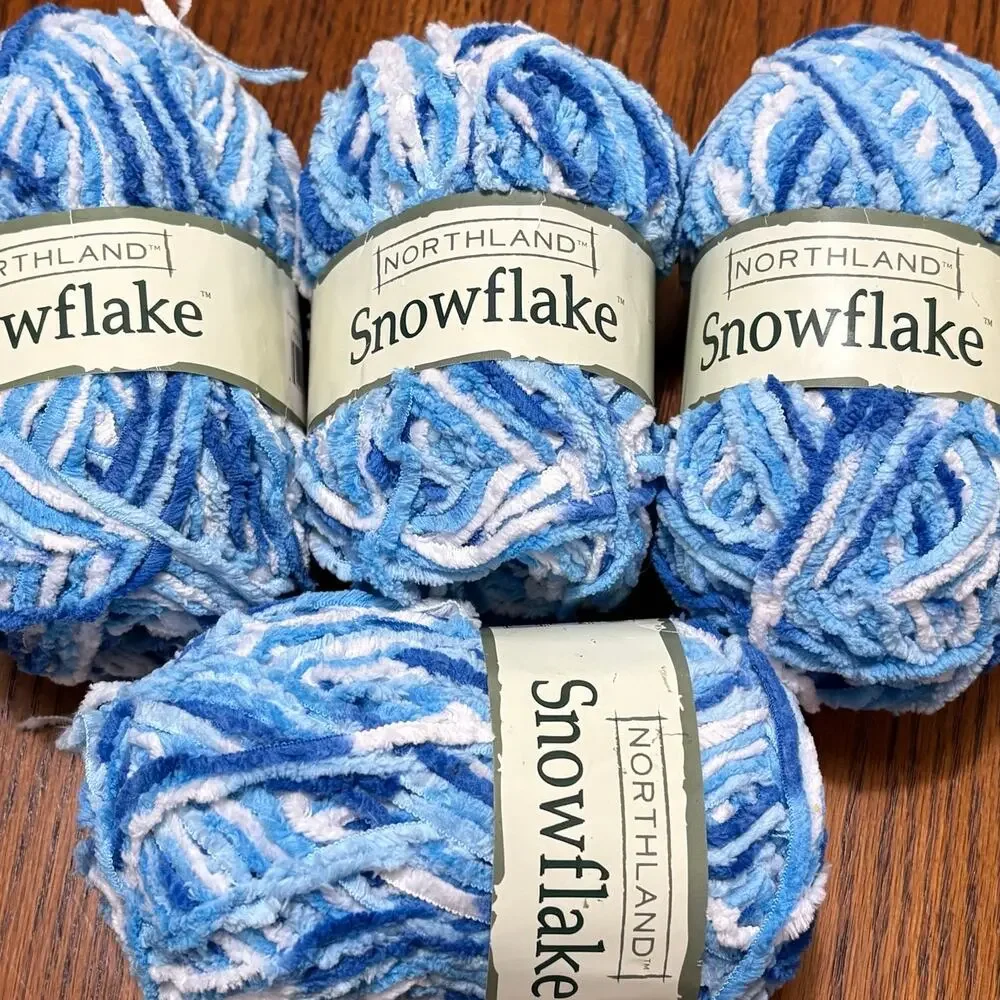 Northland Snowflake 4 Skeins Multi Blue & White Discontinued Chenille Yard New